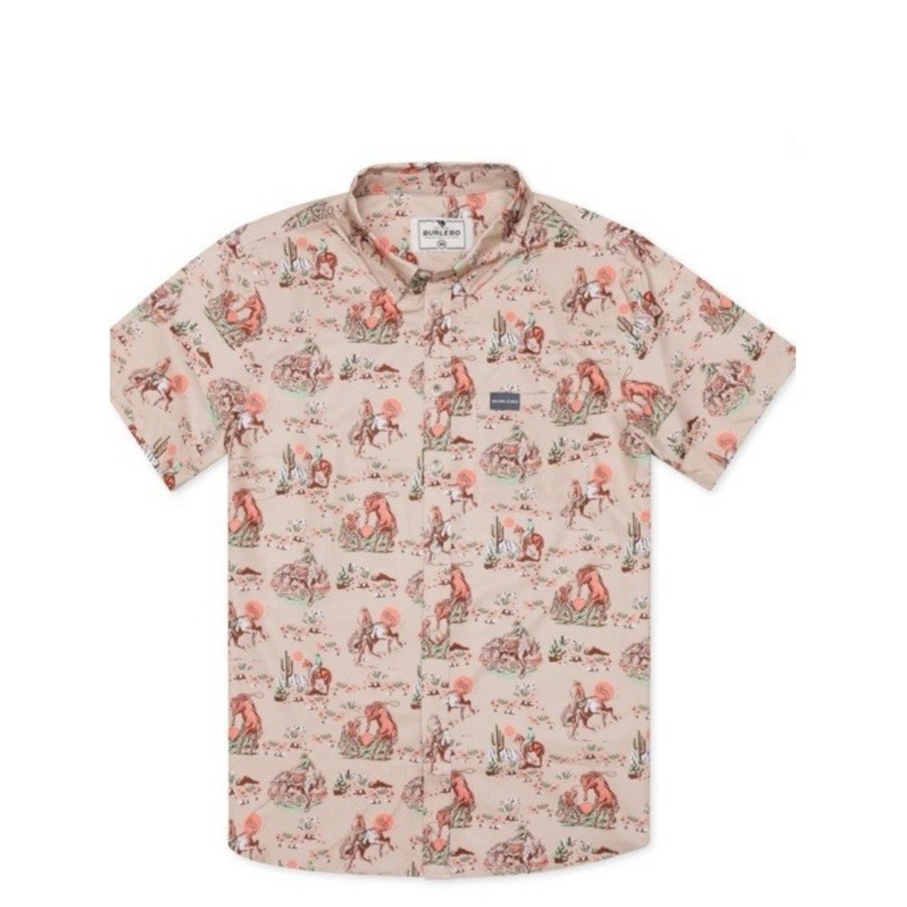 Burlebo Cowboy Up Performance Polo Shirt AOP Rodeo Western Mens M Casual